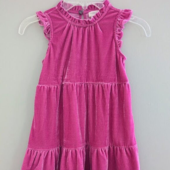 Crewcuts J. Crew Girls Velvet Tiered Ruffle Dress Pink Size 3 - Picture 1 of 5
